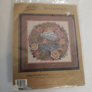 Something Special Needlepoint Craft Kit 14x14" New Cottage Floral Wreath Opened